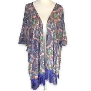Victoria's Secret XS/S Women's 100% Rayon Purple Pink Paisley Kimono Fringe Hem